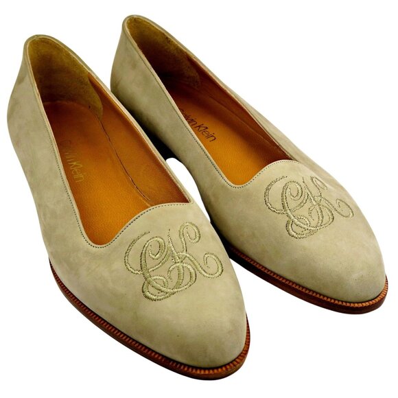 Calvin Klein Shoes - Calvin Klein CK Monogram Green Suede Loafers - Size 6M - Made in Italy - Vintage